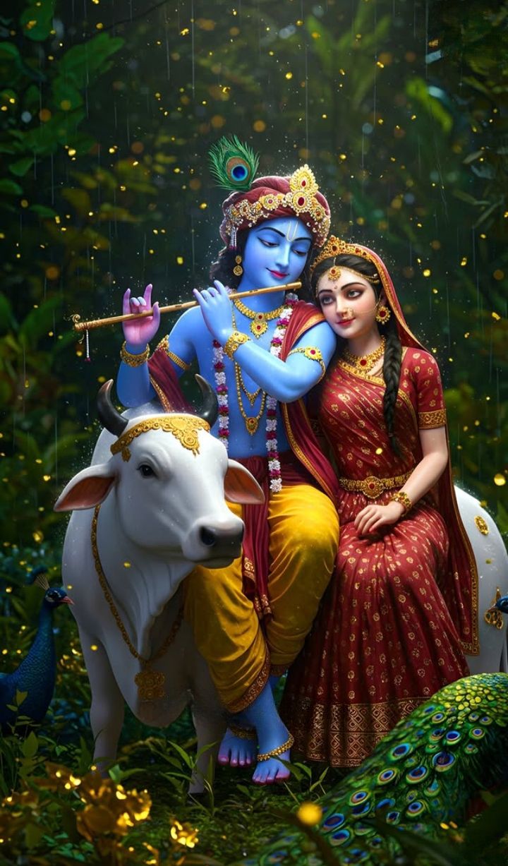 Krishna and Radha in rainy Vrindavan