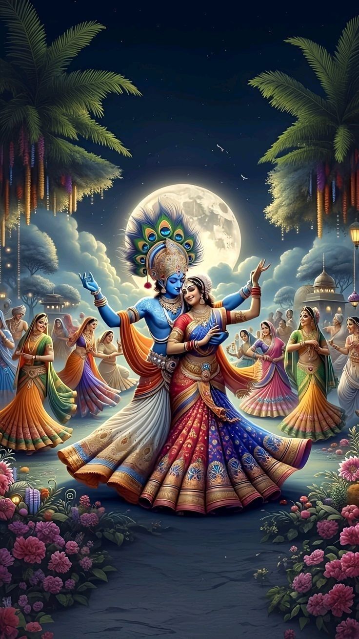 Krishna and Radha dancing Rasa Lila