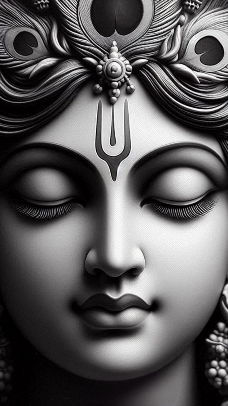 Peaceful Krishna portrait with peacock feather