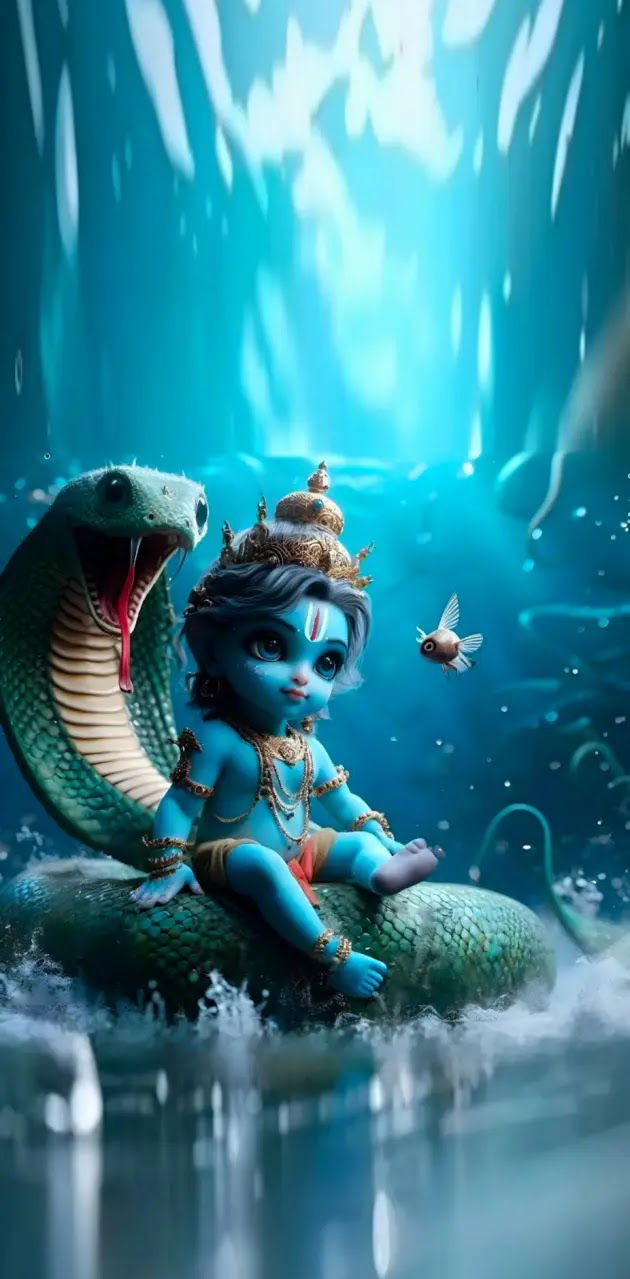 Baby Krishna on Sheshnag\'s head.