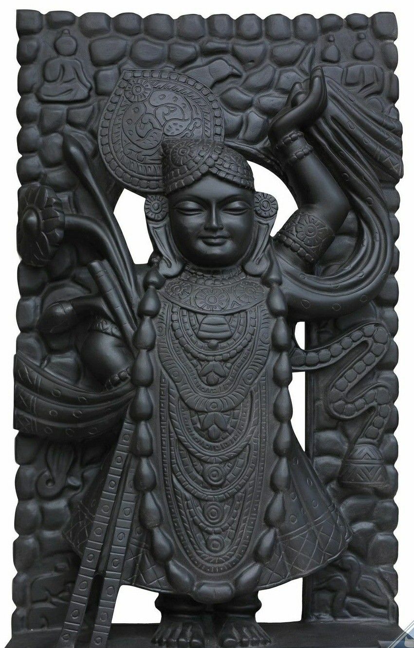 Krishna stone sculpture, intricate floral design