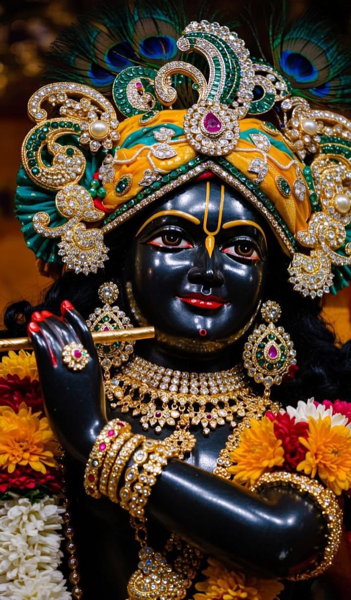 Lord Krishna playing the flute, divine portrait