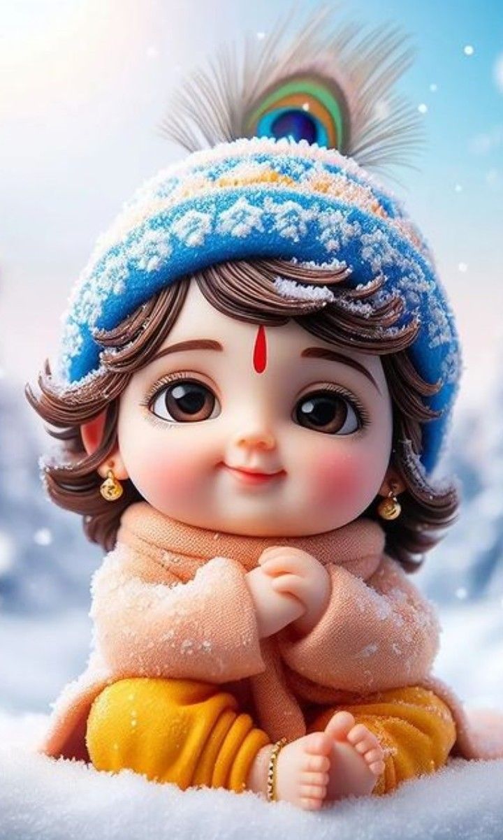 Sweet baby Krishna in winter attire.