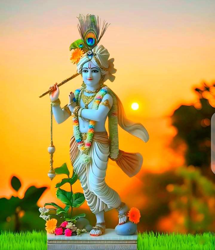 Krishna playing flute at sunset