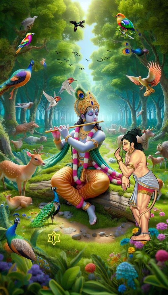 Krishna with Hanuman in Vrindavan forest