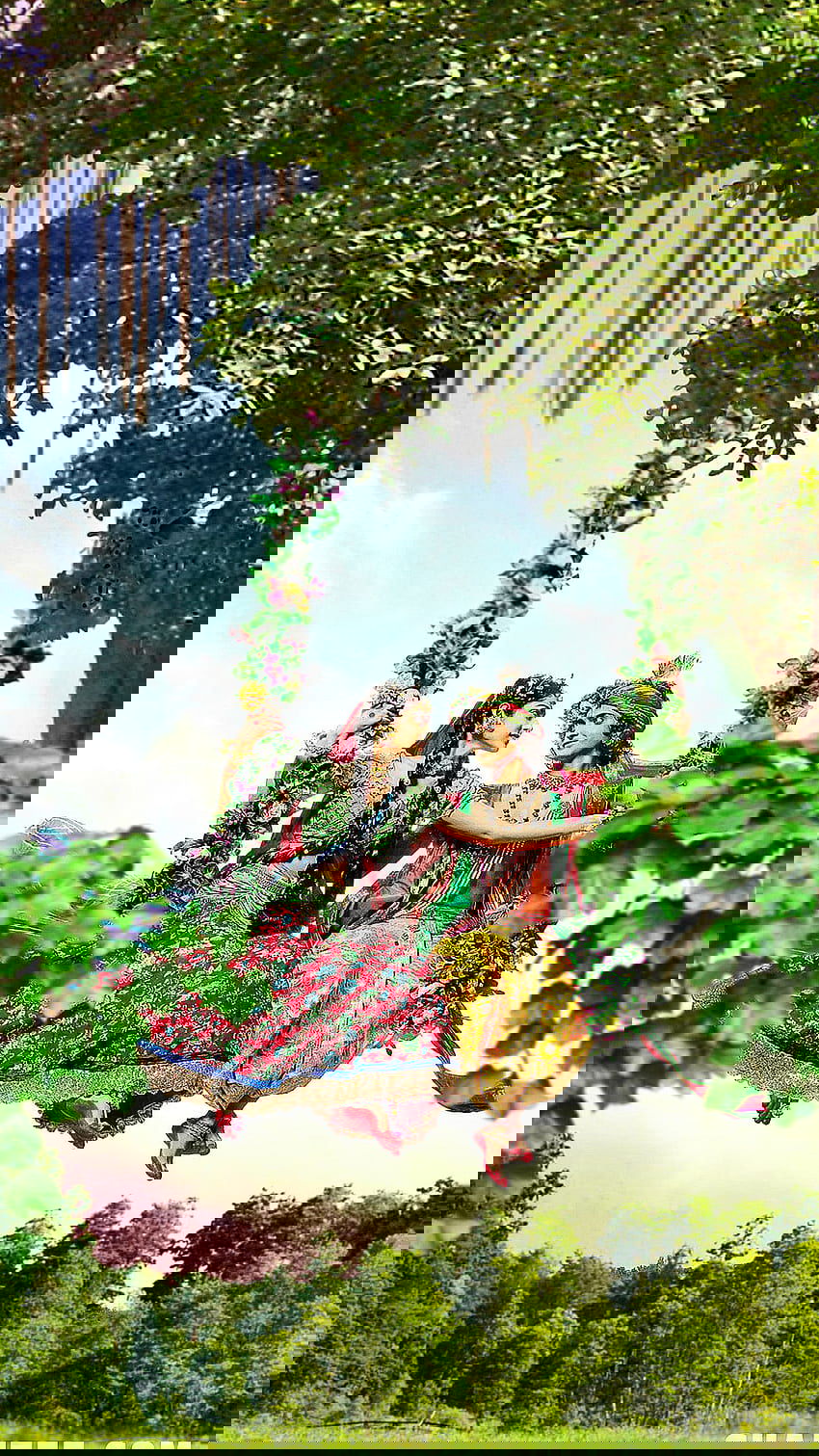 Krishna and Radha on a floral swing