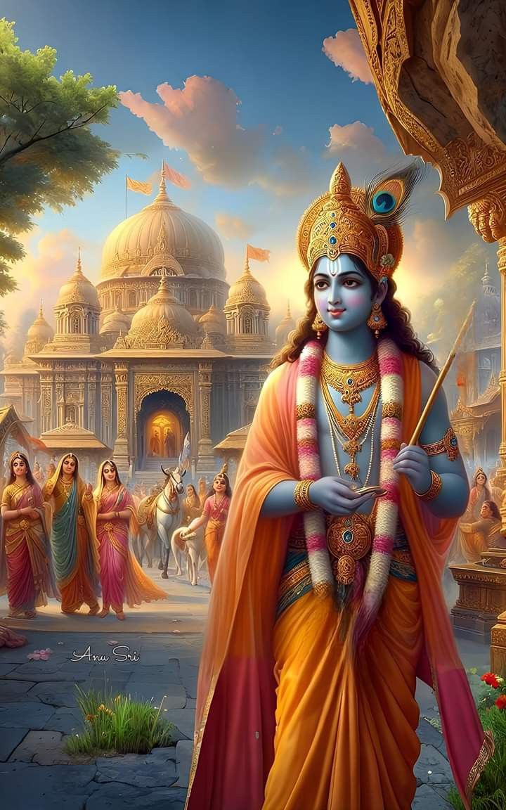 Krishna playing flute in Vrindavan