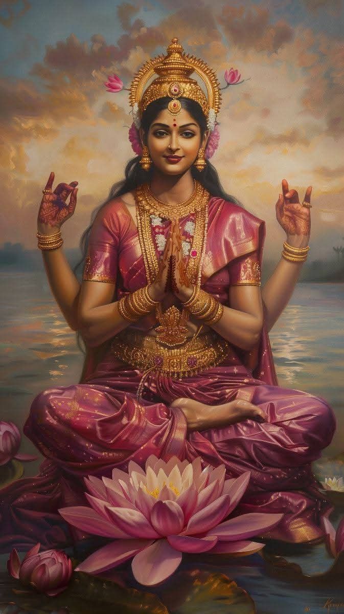 Goddess Lakshmi seated on a lotus