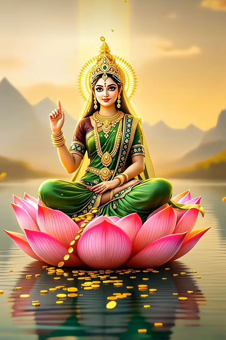 Lakshmi Maa seated on a lotus flower