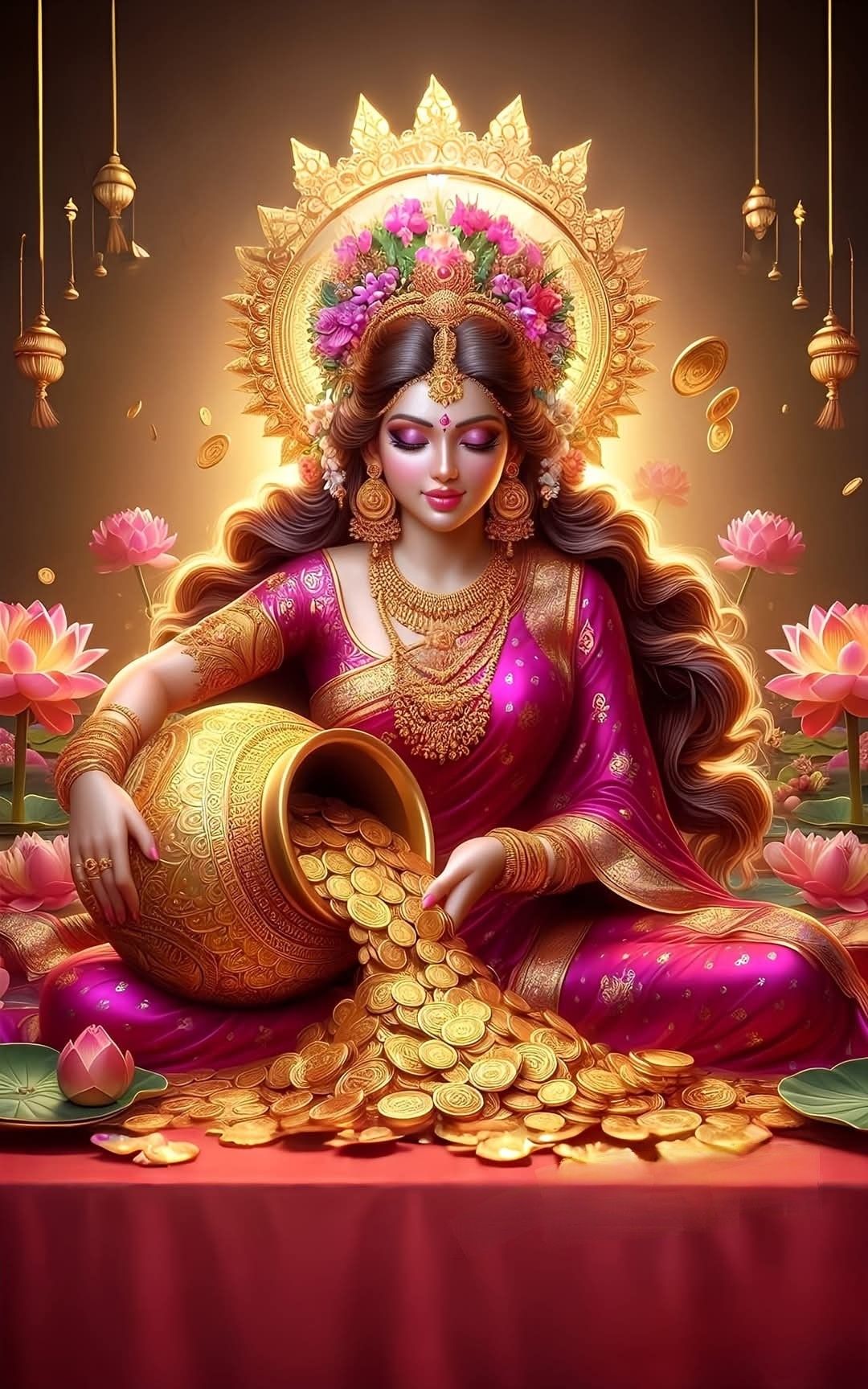 Goddess Lakshmi showering gold coins.