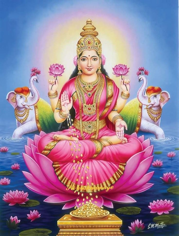 Lakshmi Maa seated on a lotus flower