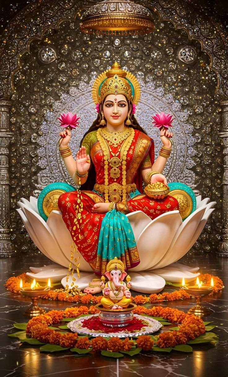 Lakshmi Maa seated on lotus flower