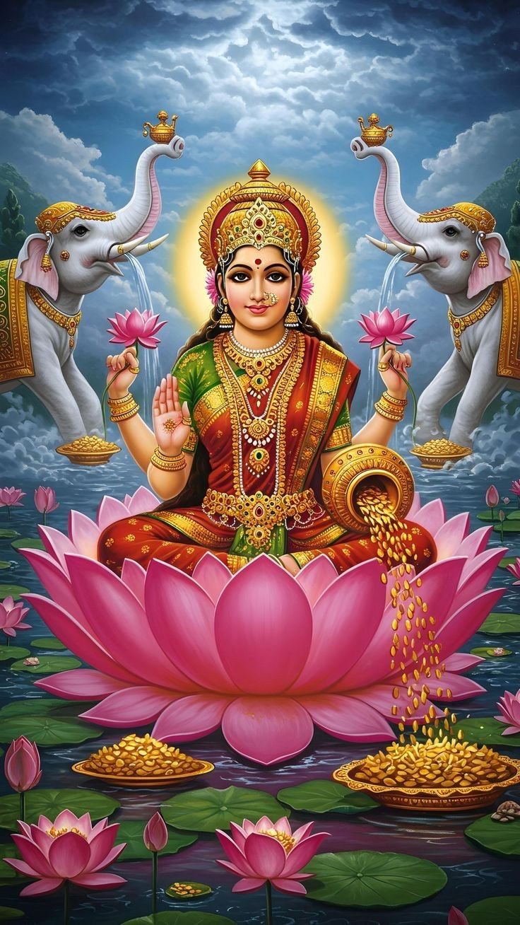 Lakshmi Maa seated on a lotus flower