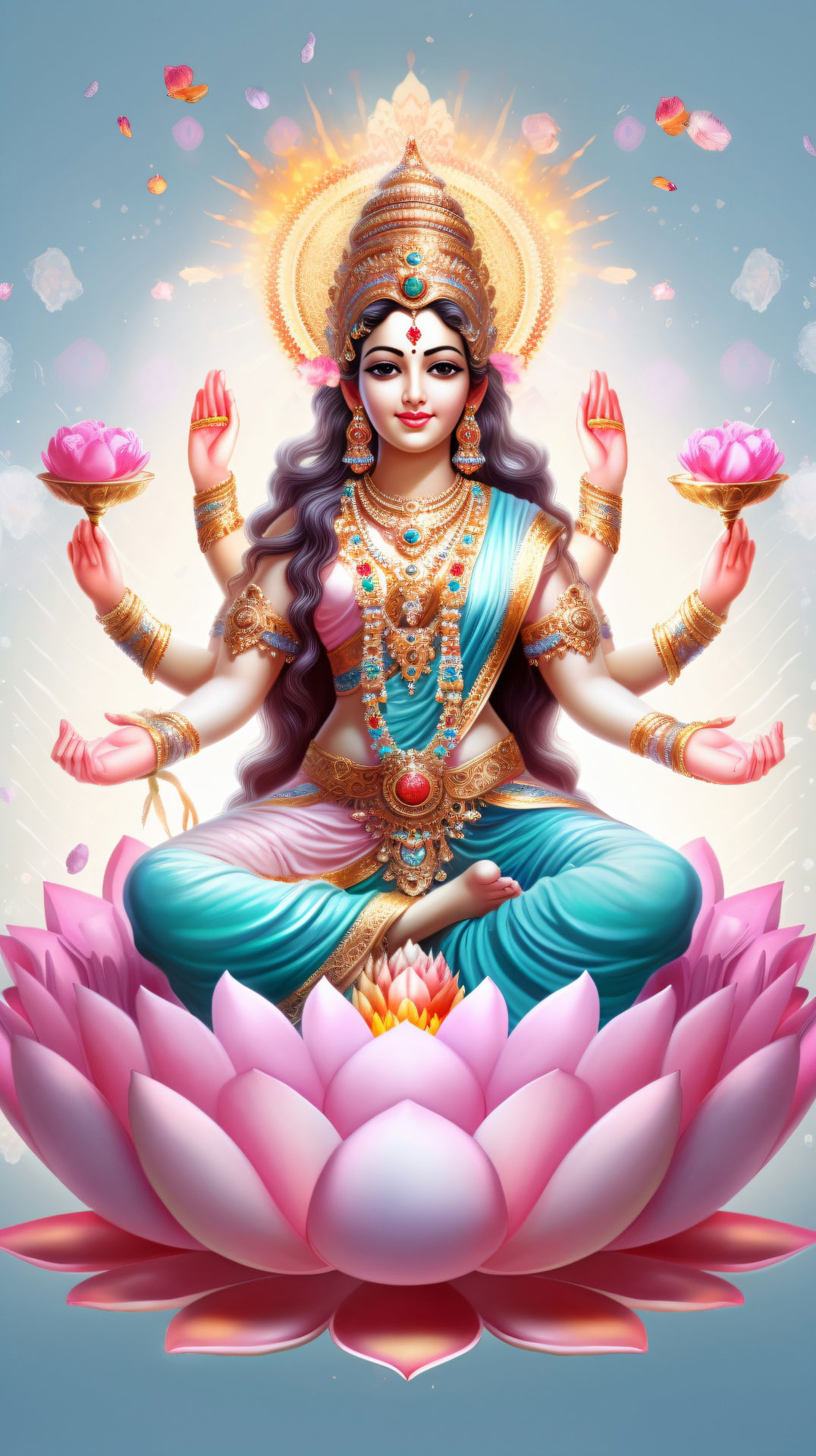 Goddess Lakshmi seated on lotus flower