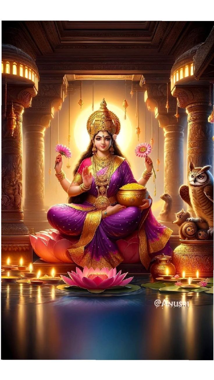 Goddess Lakshmi seated on a lotus