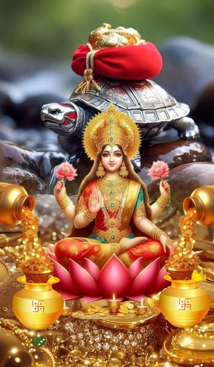 Goddess Lakshmi seated on lotus flower