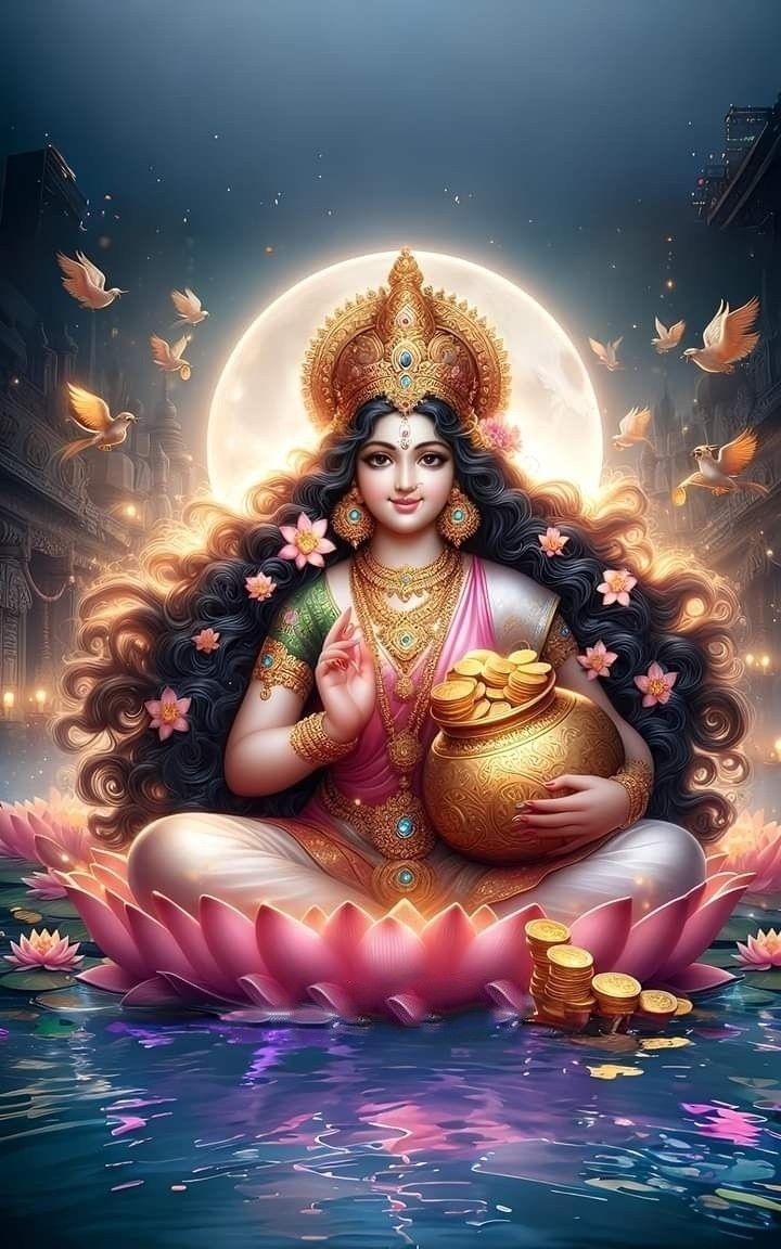 Lakshmi Maa seated on lotus flower