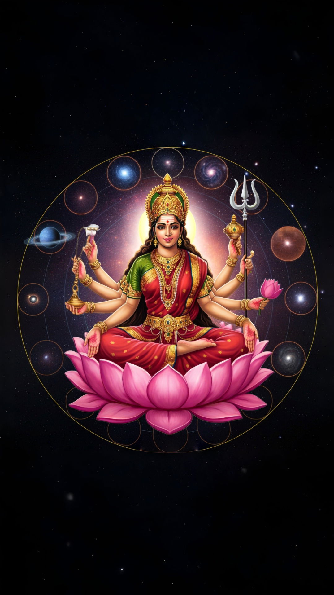 Lakshmi Maa seated on a lotus flower.