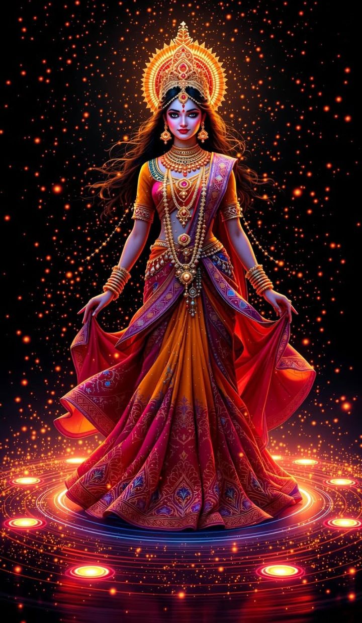 Lakshmi Maa amidst a cosmic backdrop