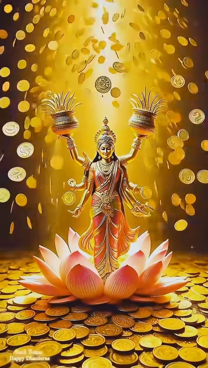 Lakshmi Maa showering gold coins.