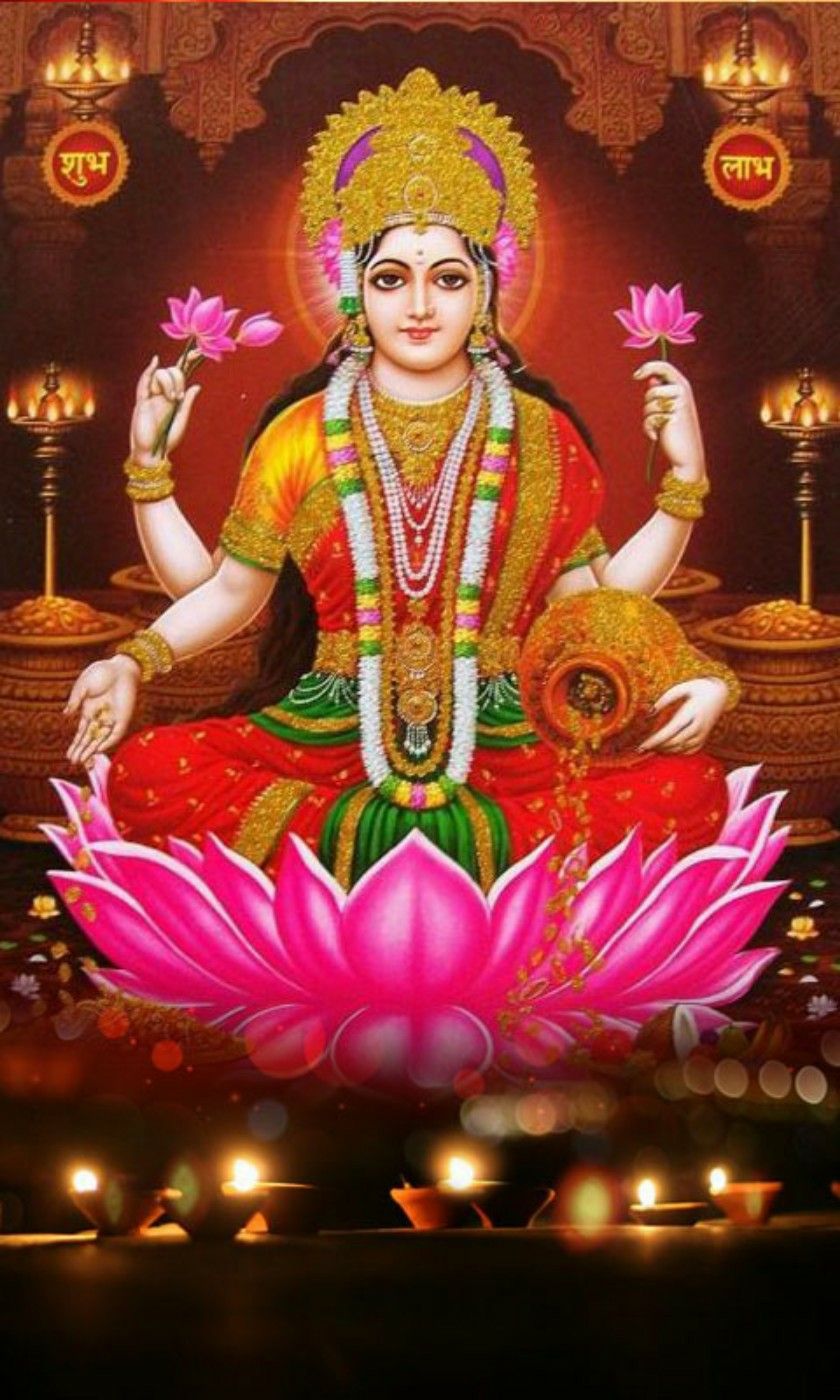 Lakshmi Maa seated on a lotus flower