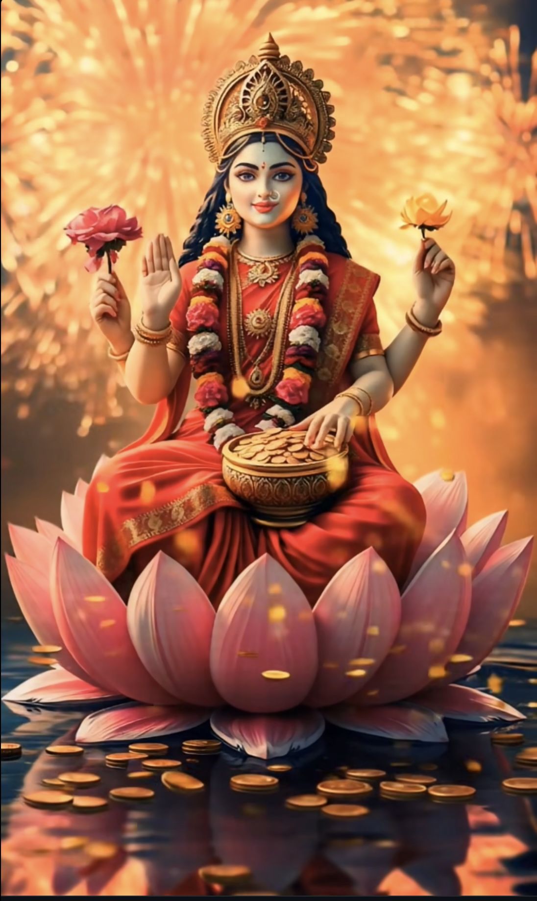 Goddess Lakshmi seated on lotus flower
