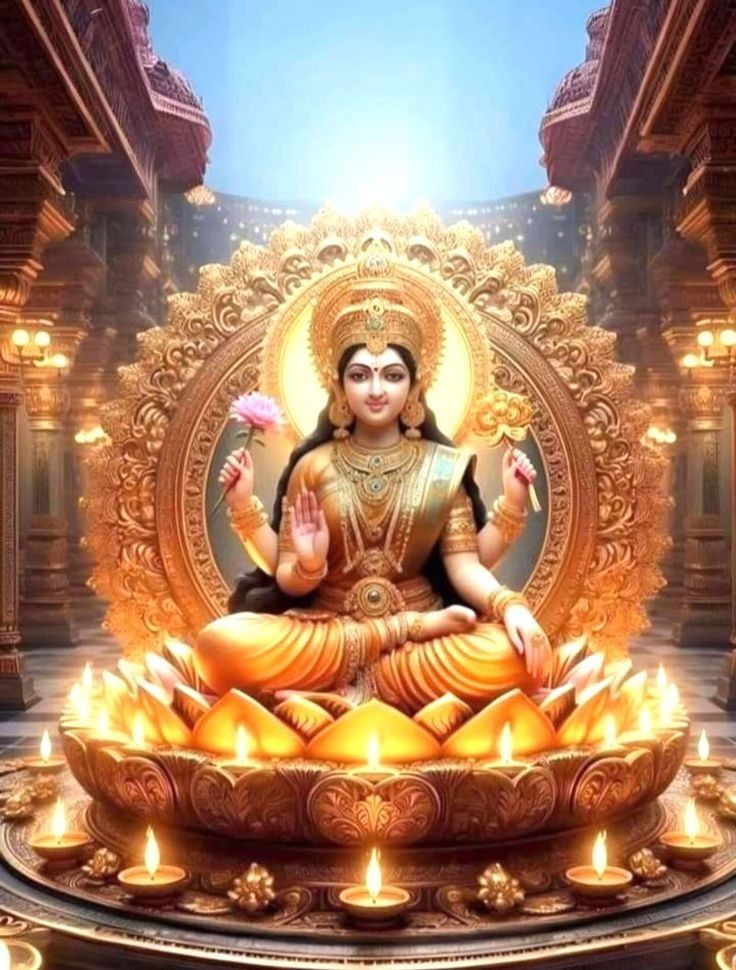 Goddess Lakshmi seated on lotus flower