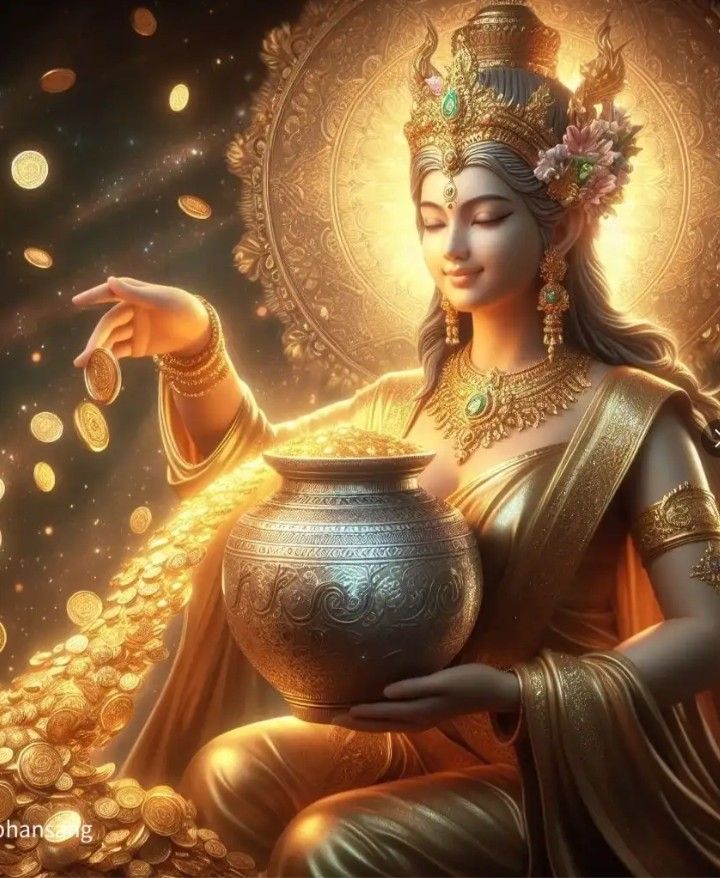 Goddess Lakshmi showering golden coins