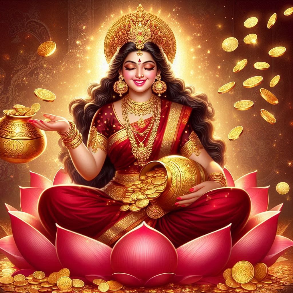 Lakshmi Maa showering gold coins.