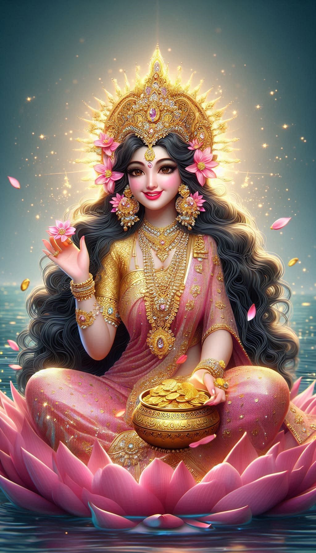 Goddess Lakshmi seated on lotus flower
