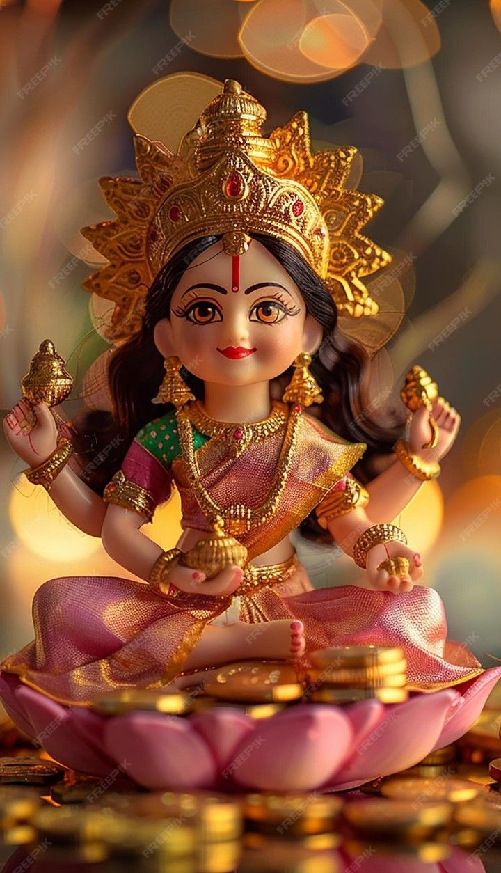 Lakshmi Maa seated on lotus blossom