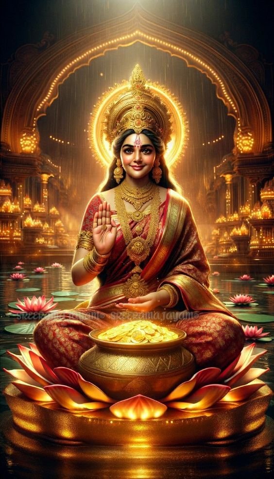 Lakshmi Maa seated on a lotus.