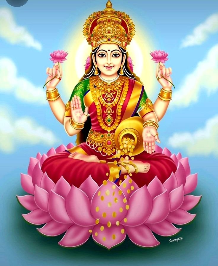 Lakshmi Maa seated on a lotus flower