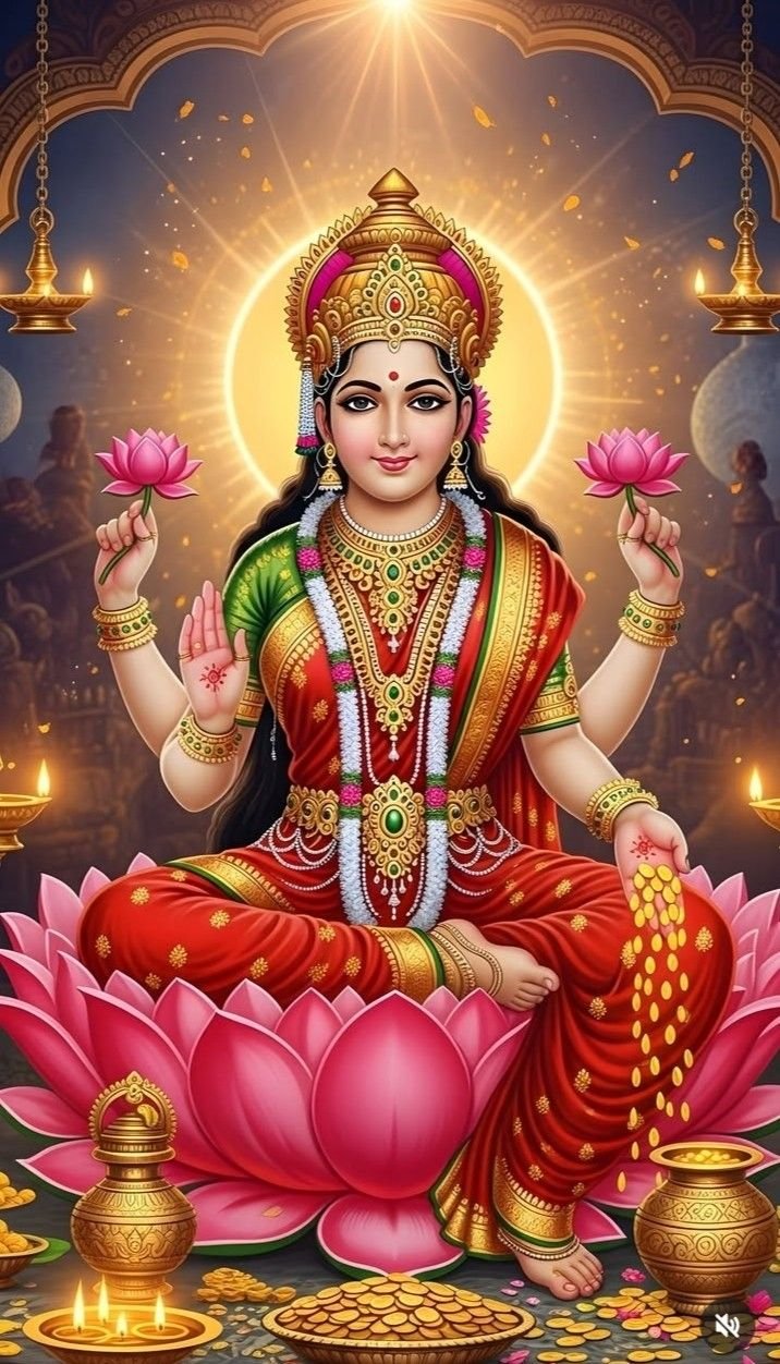 Goddess Lakshmi seated on a lotus