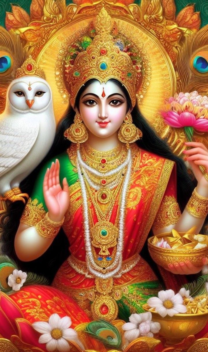 Goddess Lakshmi with lotus and owl