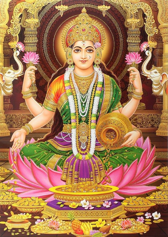 Goddess Lakshmi on a lotus throne