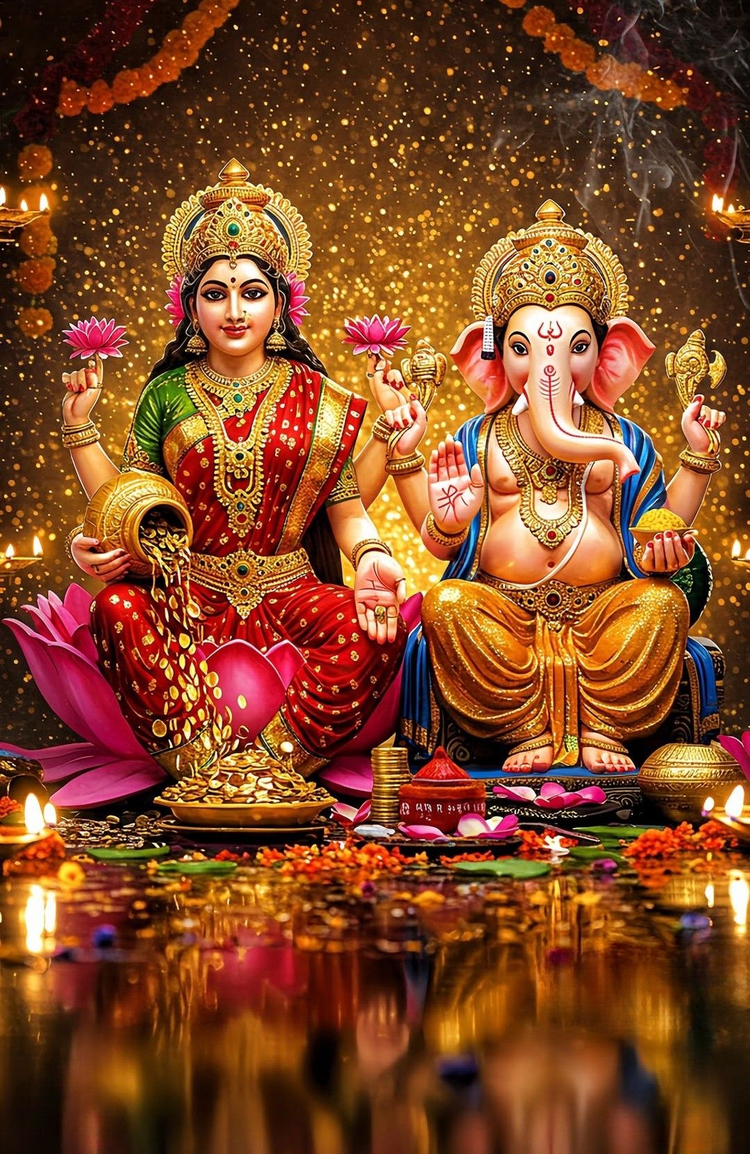 Lakshmi and Ganesha blessing devotees