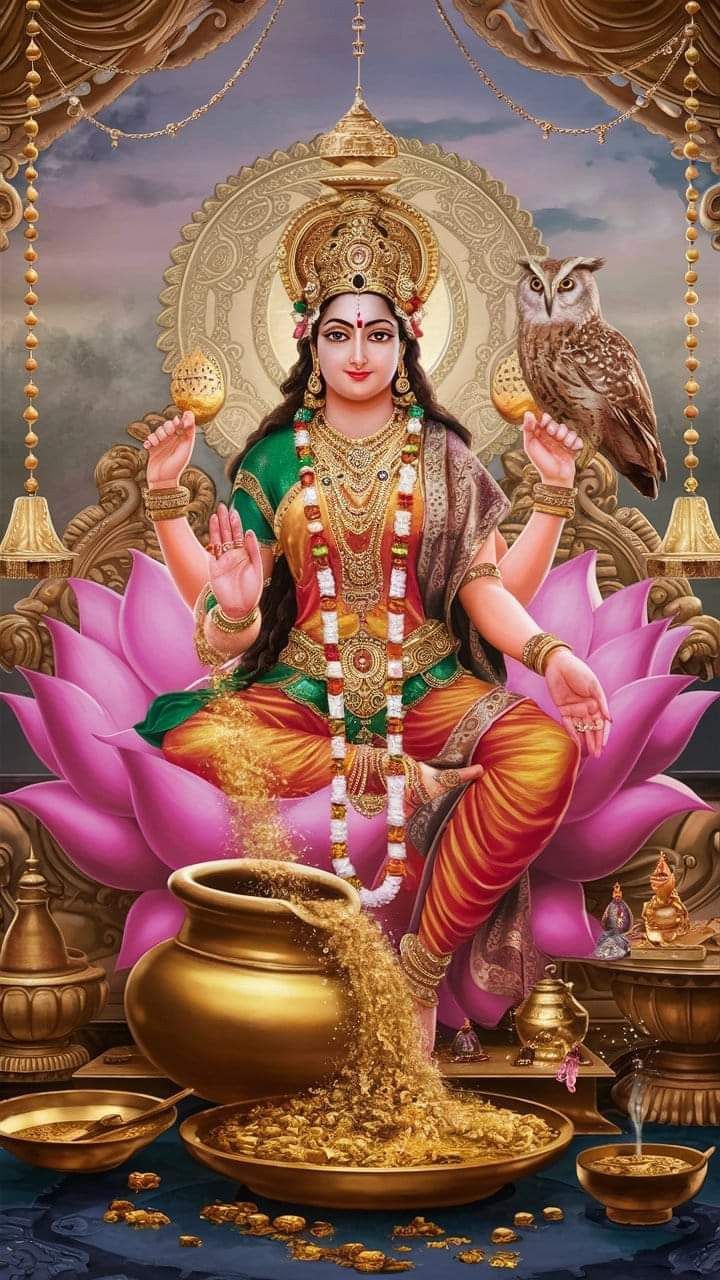 Lakshmi Maa seated on a lotus flower