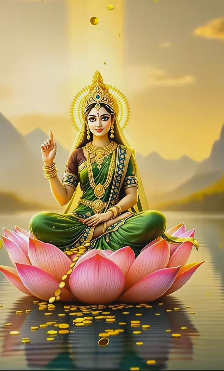 Lakshmi Maa seated on a lotus flower