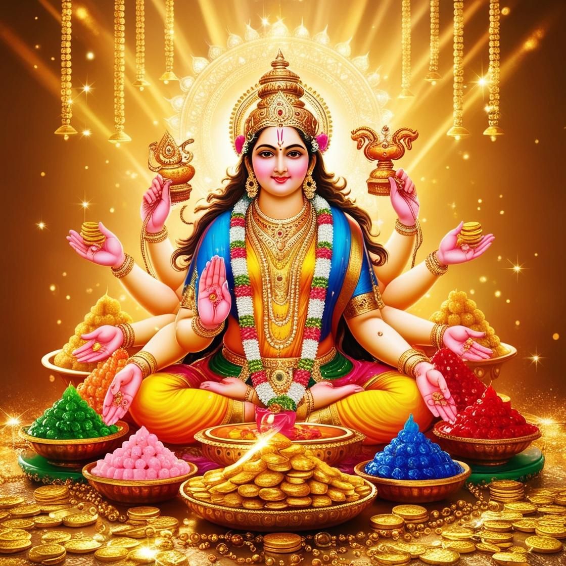 Goddess Lakshmi seated on lotus