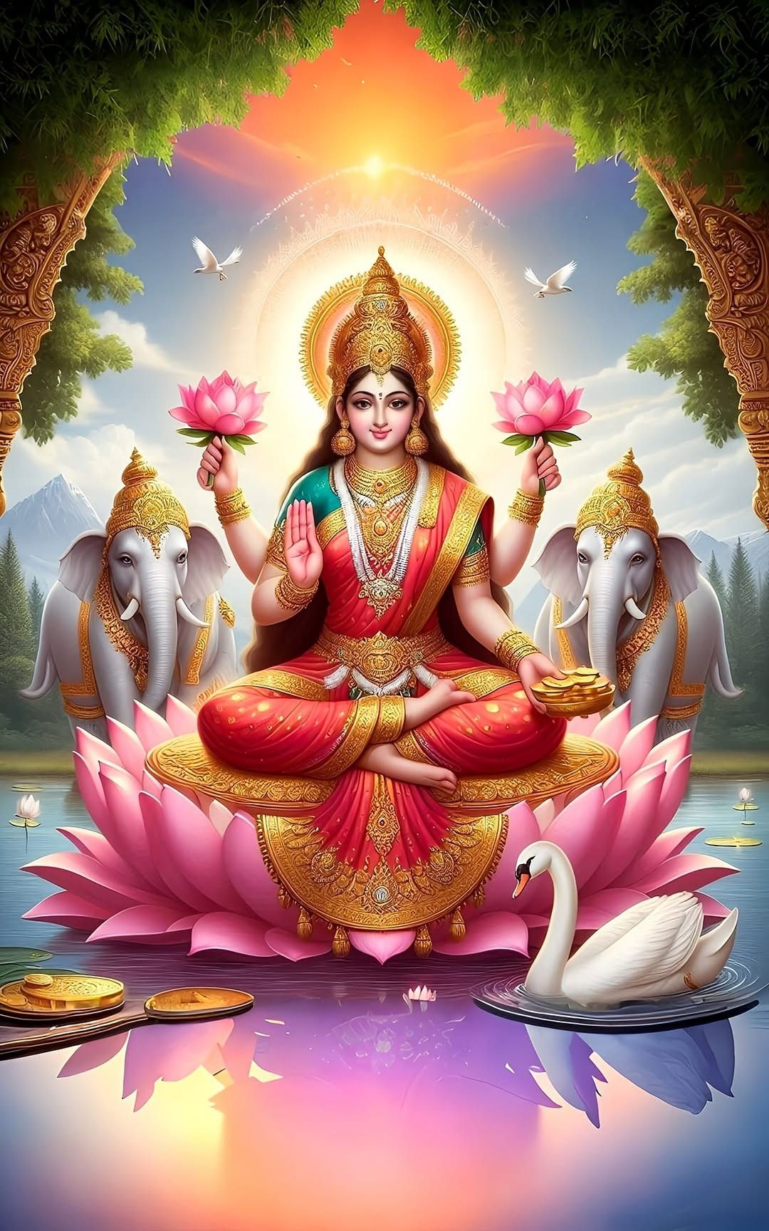 Lakshmi Maa seated on a lotus flower
