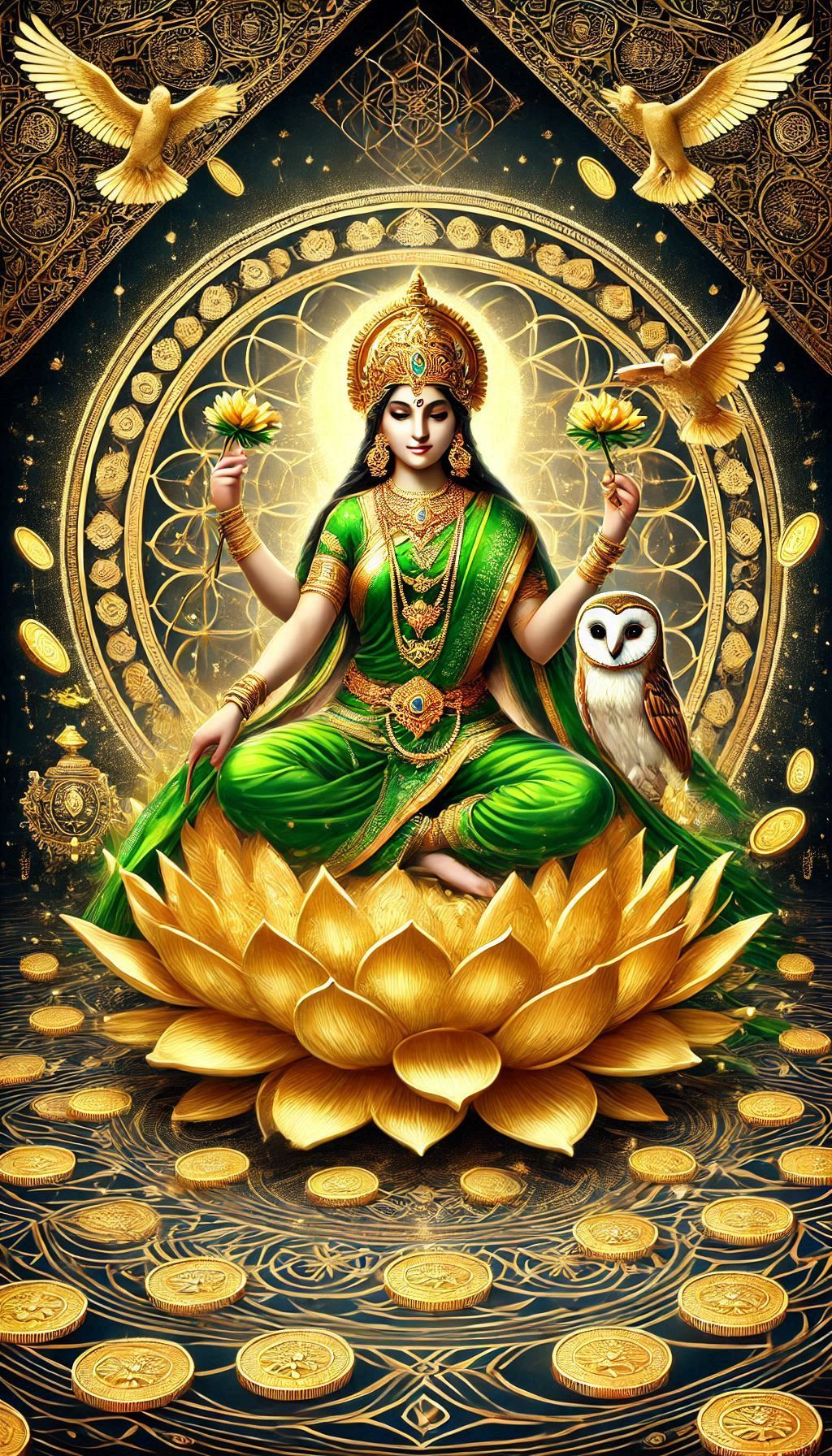 Lakshmi Maa seated on lotus flower