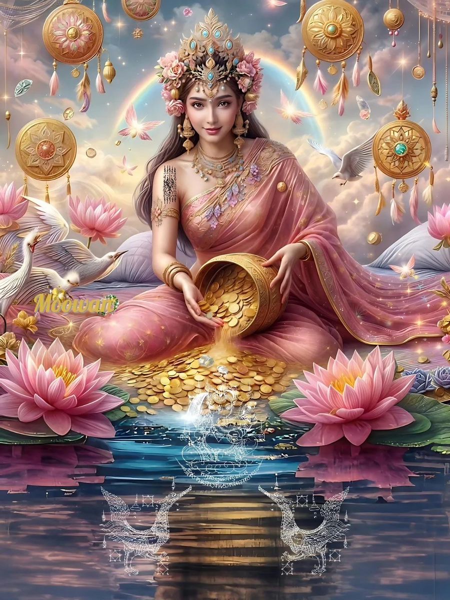 Lakshmi Maa with lotus and gold coins