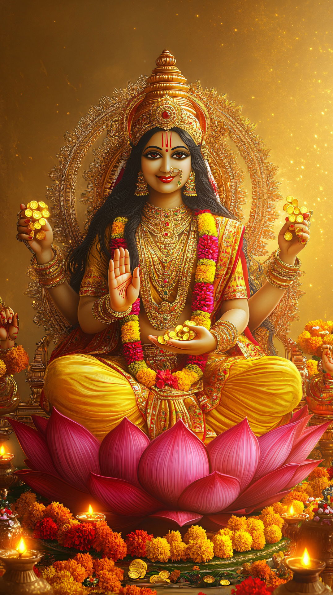 Goddess Lakshmi seated on a lotus