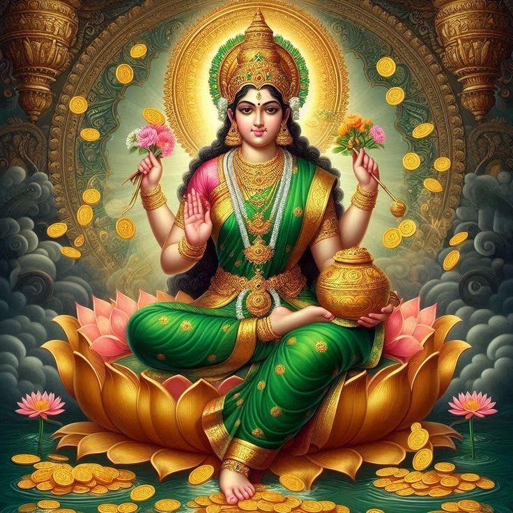 Lakshmi Maa on golden lotus flower