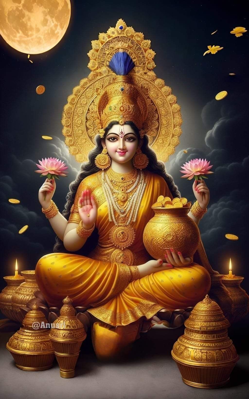 Goddess Lakshmi showering blessings and gold.