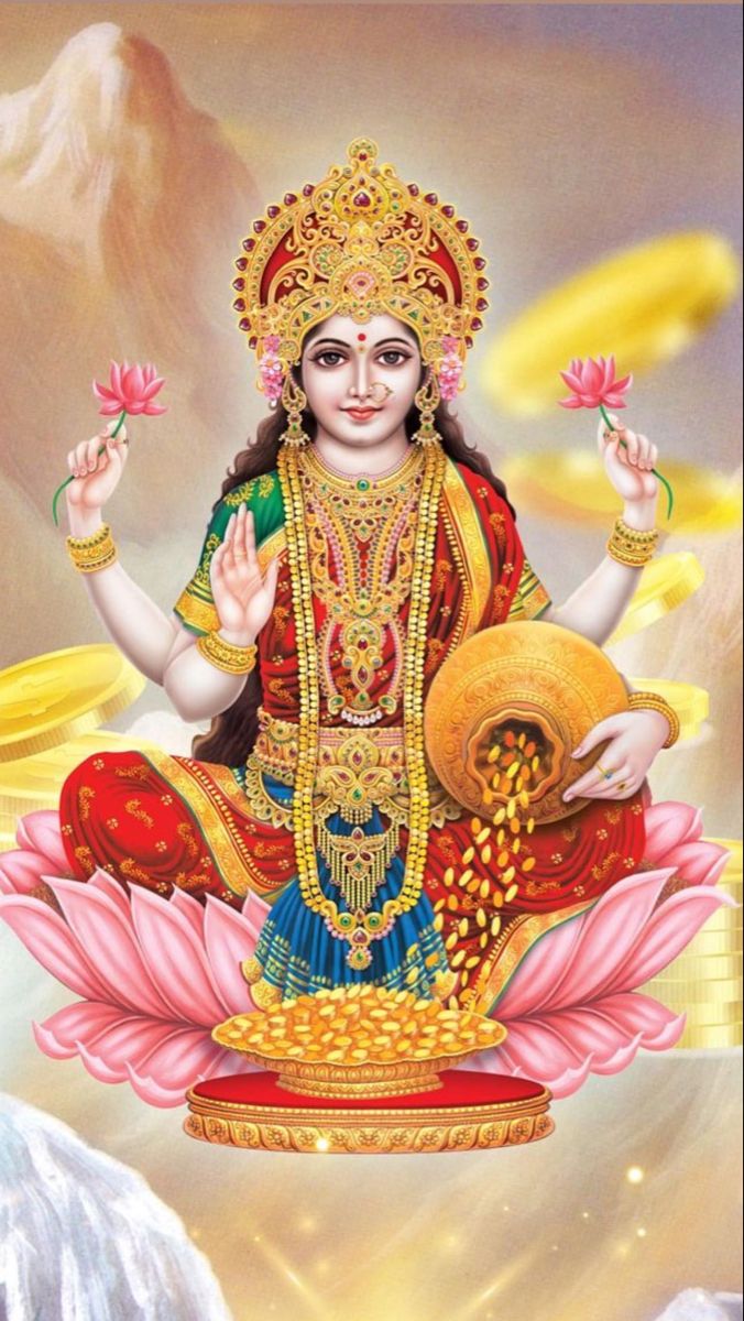 Goddess Lakshmi seated on lotus flower