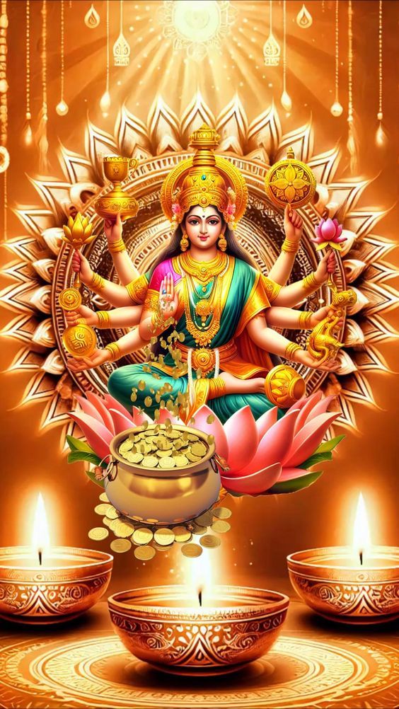 Goddess Lakshmi seated on lotus flower