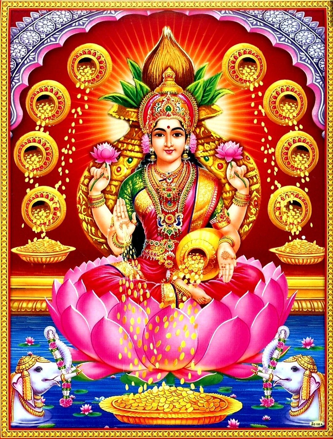 Lakshmi Maa seated on lotus with gold
