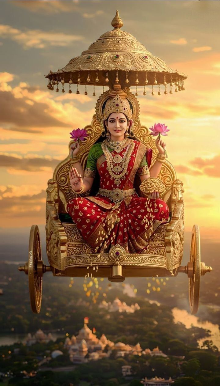 Lakshmi Maa ascending on golden chariot